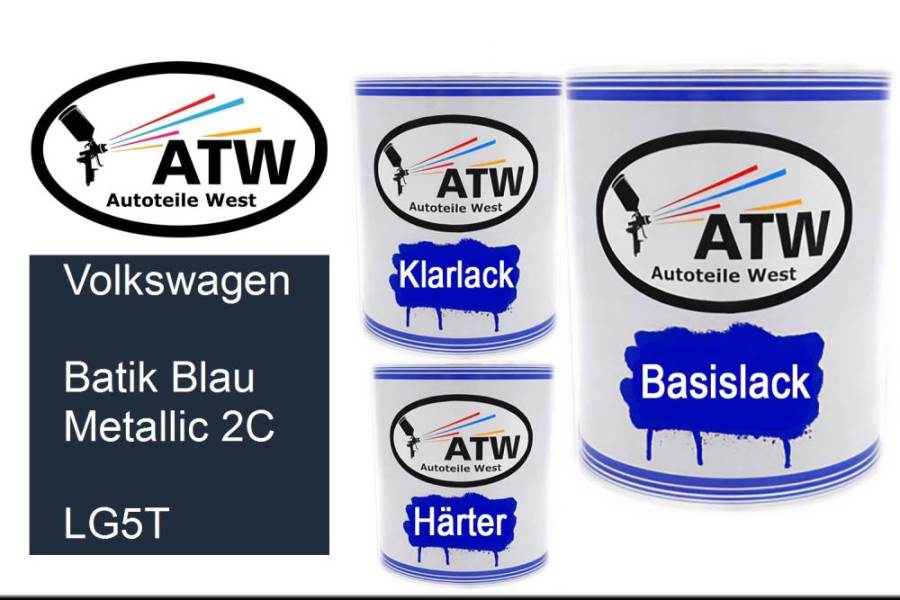 Volkswagen, Batik Blau Metallic 2C, LG5T: 1L Lackdose + 1L Klarlack + 500ml Härter - Set, von ATW Autoteile West.